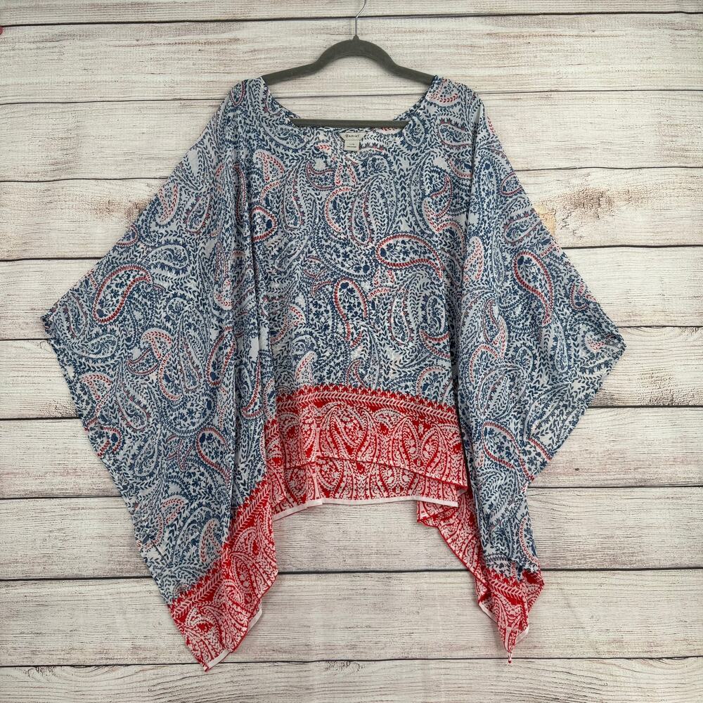 Ariat Paisley Floral Kimono Pullover Womens Large Red White Blue